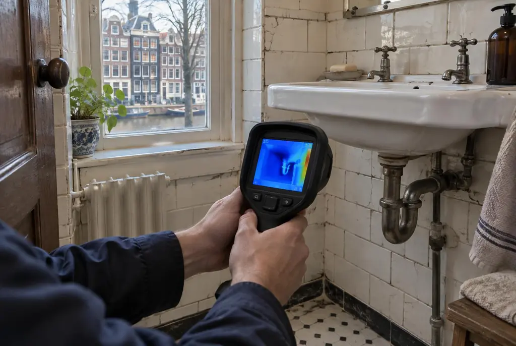 Lekdetectie Heusden – badkamer met oude leidingen achter de tegels