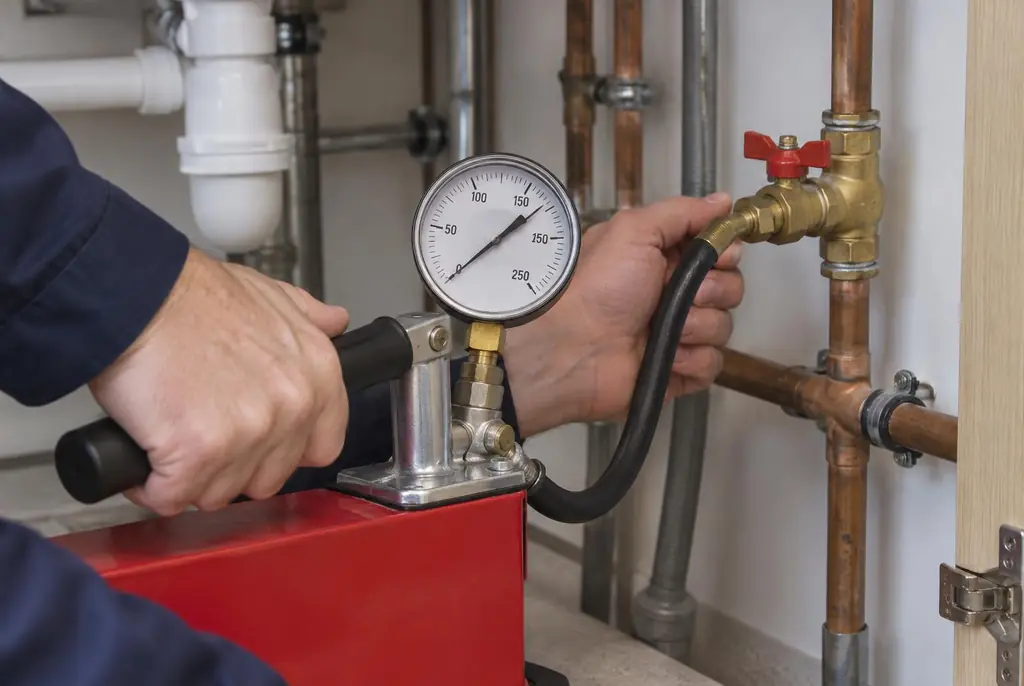Lekdetectie Heusden – druktest op een waterleiding met een manometer
