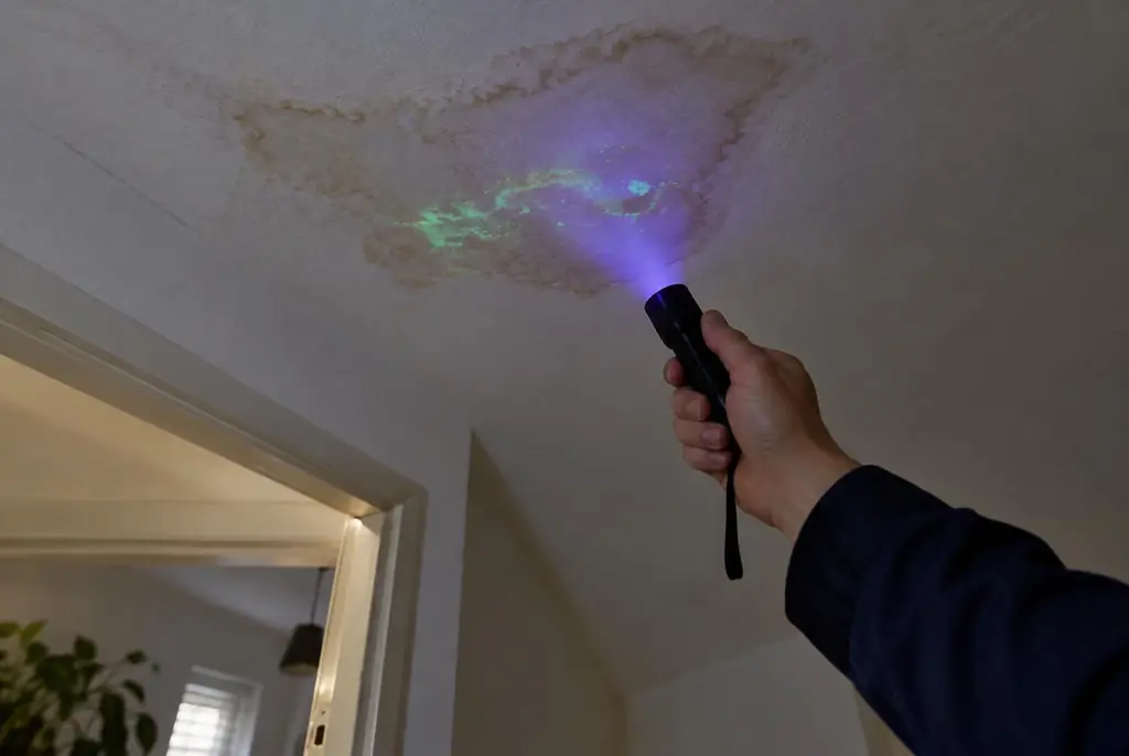 Lekdetectie Heusden – kleurstof controleren op het plafond met uv-licht