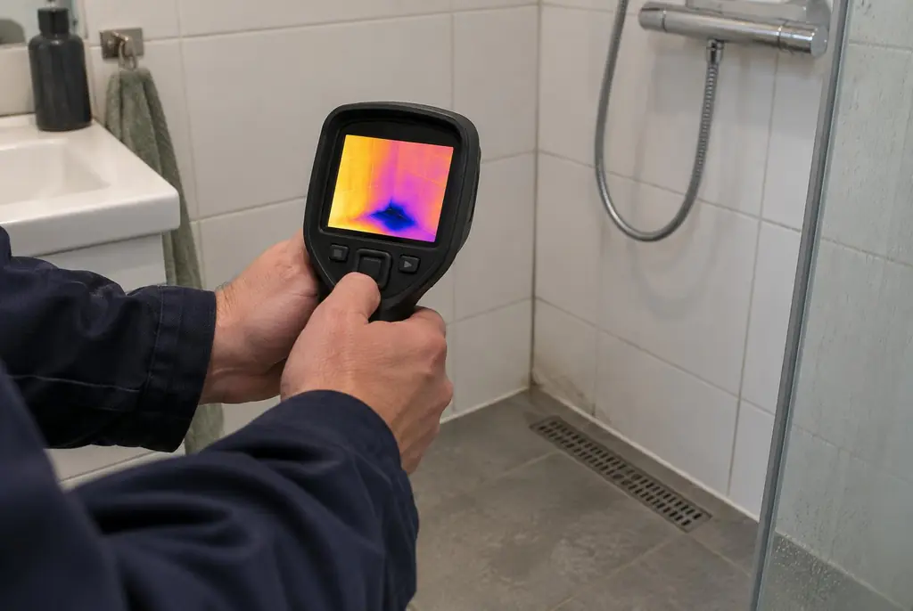 Lekdetectie Heusden – lekdetectiespecialist met warmtebeeldcamera in een badkamer